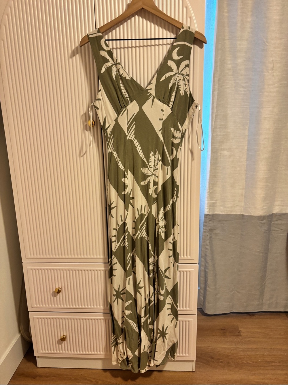 T.J.Maxx Olive Green and Cream Tropical Maxi Dress